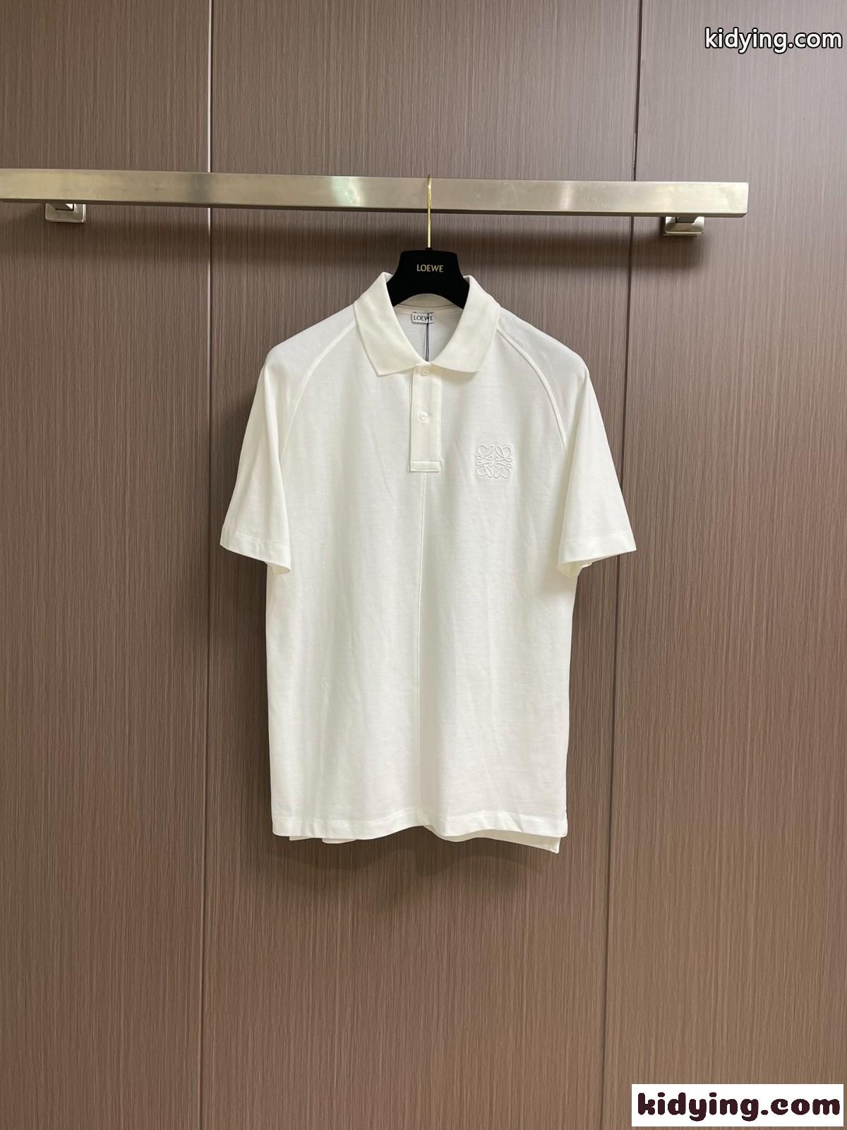 シンプル 合わせやすい コットン ポロシャツ ロエベ Tシャツ コピー 半袖 ホワイト-0