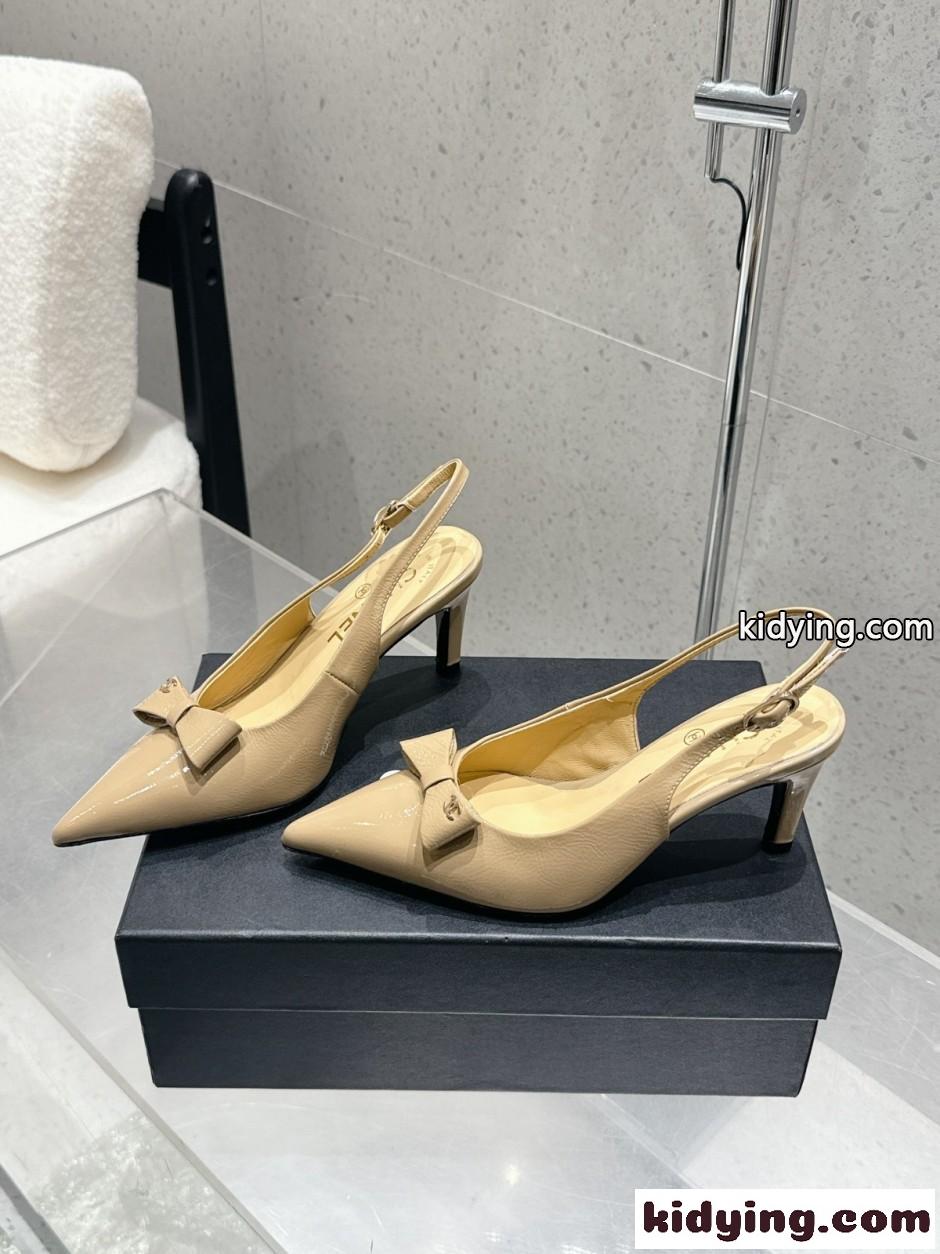 エレガント リボン スリングバックパンプス シャネル パンプス コピー ベージュ-1