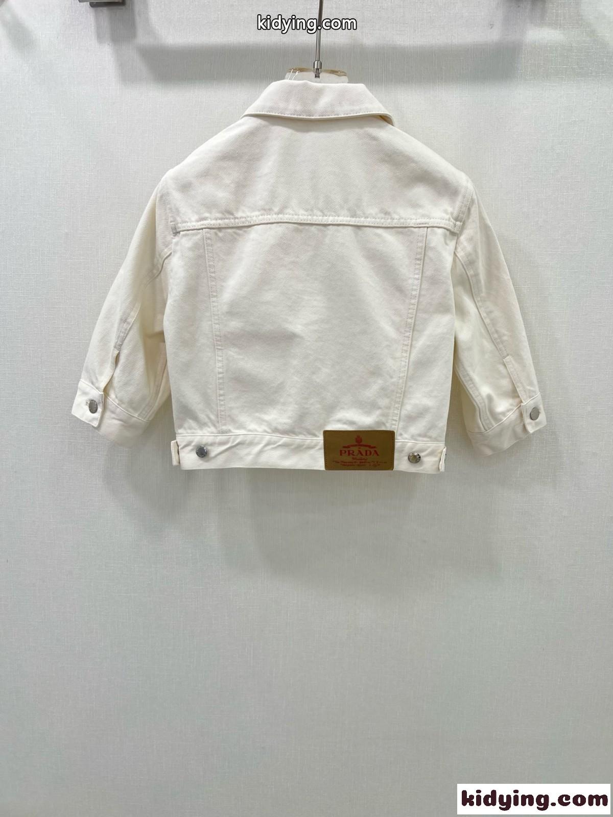 洗練された クロップド デニムジャケット プラダ ジャケット コピー ホワイト-4