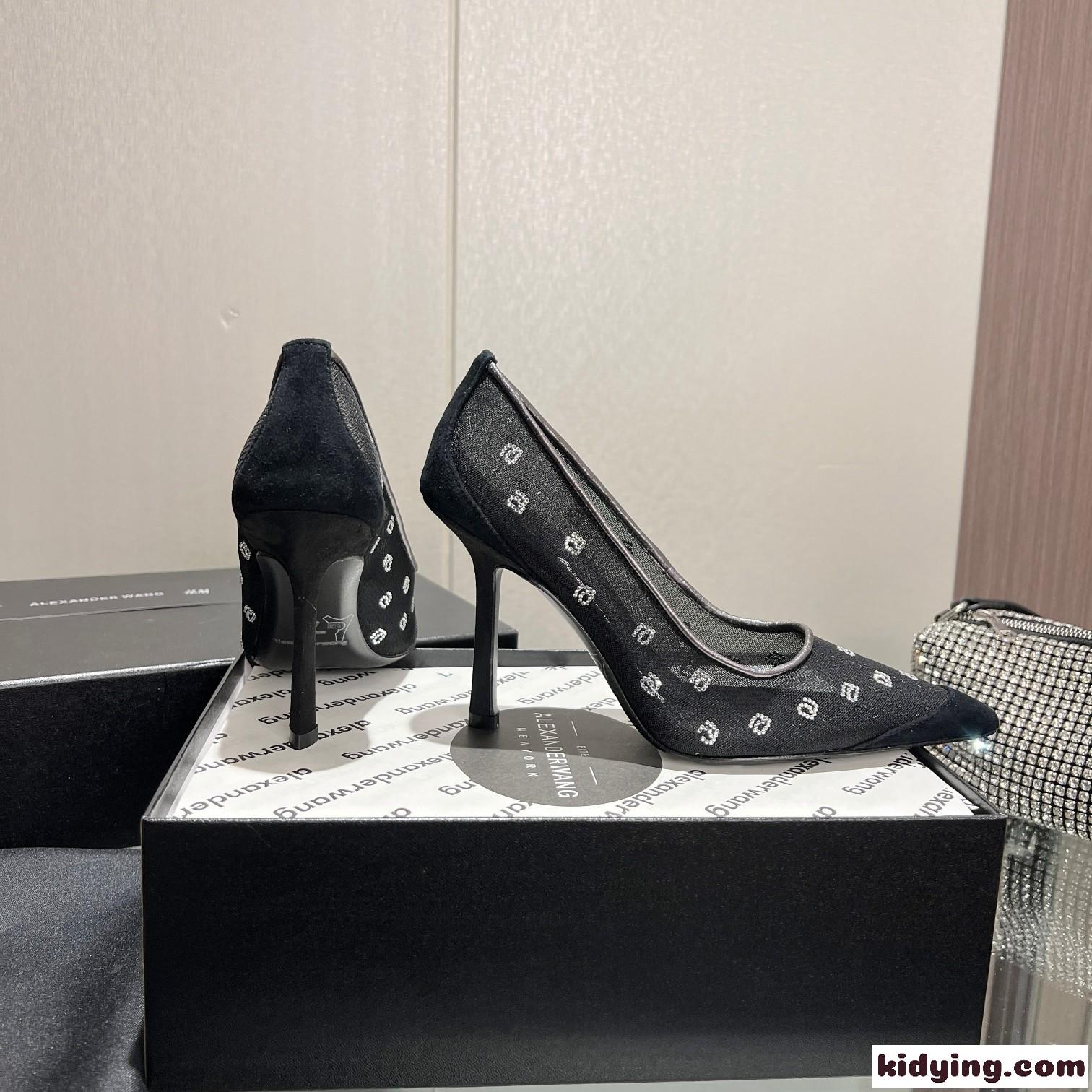 アレキサンダーワング パンプス コピー Delphine メッシュパンプス クリスタル装飾付き ブラック-0