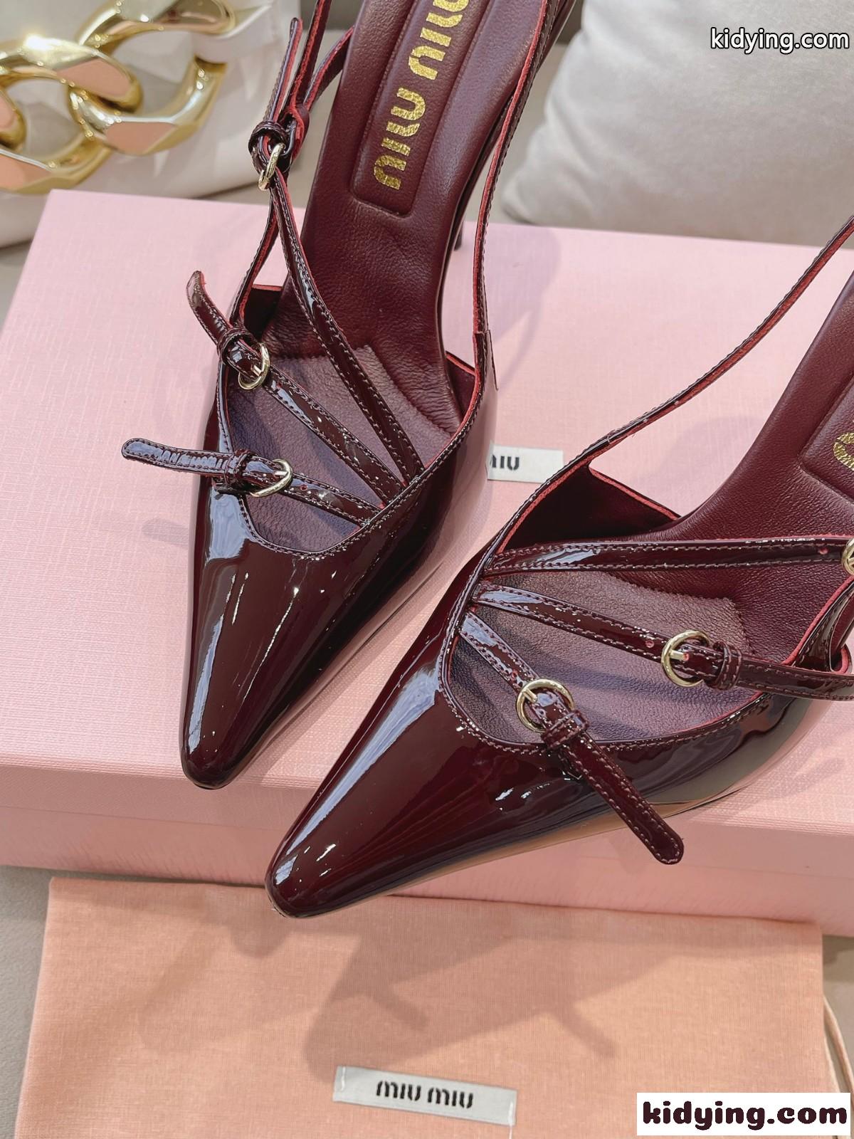 バックル付 パテントレザー スリングバック ミュウミュウ パンプス コピー レディース-3
