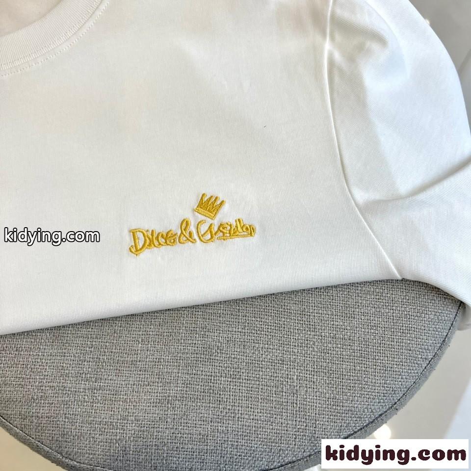 シンプル ロゴ刺繍 半袖Tシャツ ドルチェ&ガッバーナ Tシャツ 偽物 コットン ホワイト-2