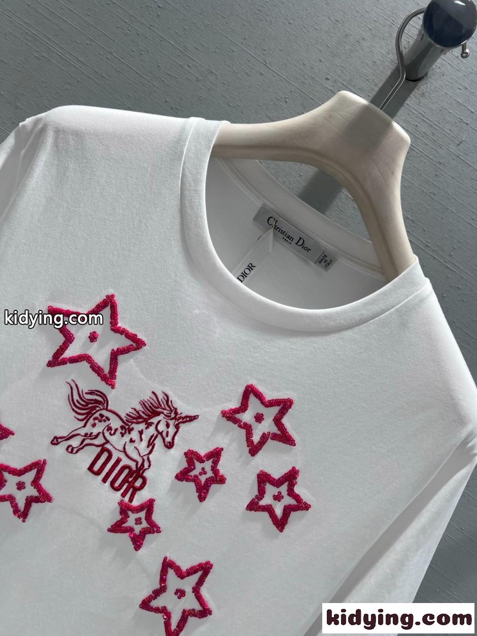 刺繍入り コットン 半袖Tシャツ クリスチャン・ディオール Tシャツ コピー ホワイト-2