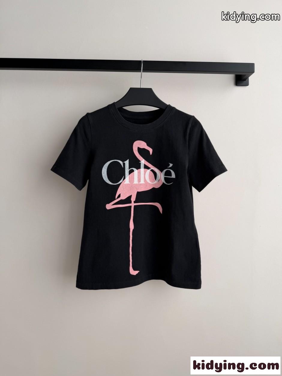 カジュアル ロゴプリント 半袖Tシャツ クロエ Tシャツ コピー クルーネック ブラック-0