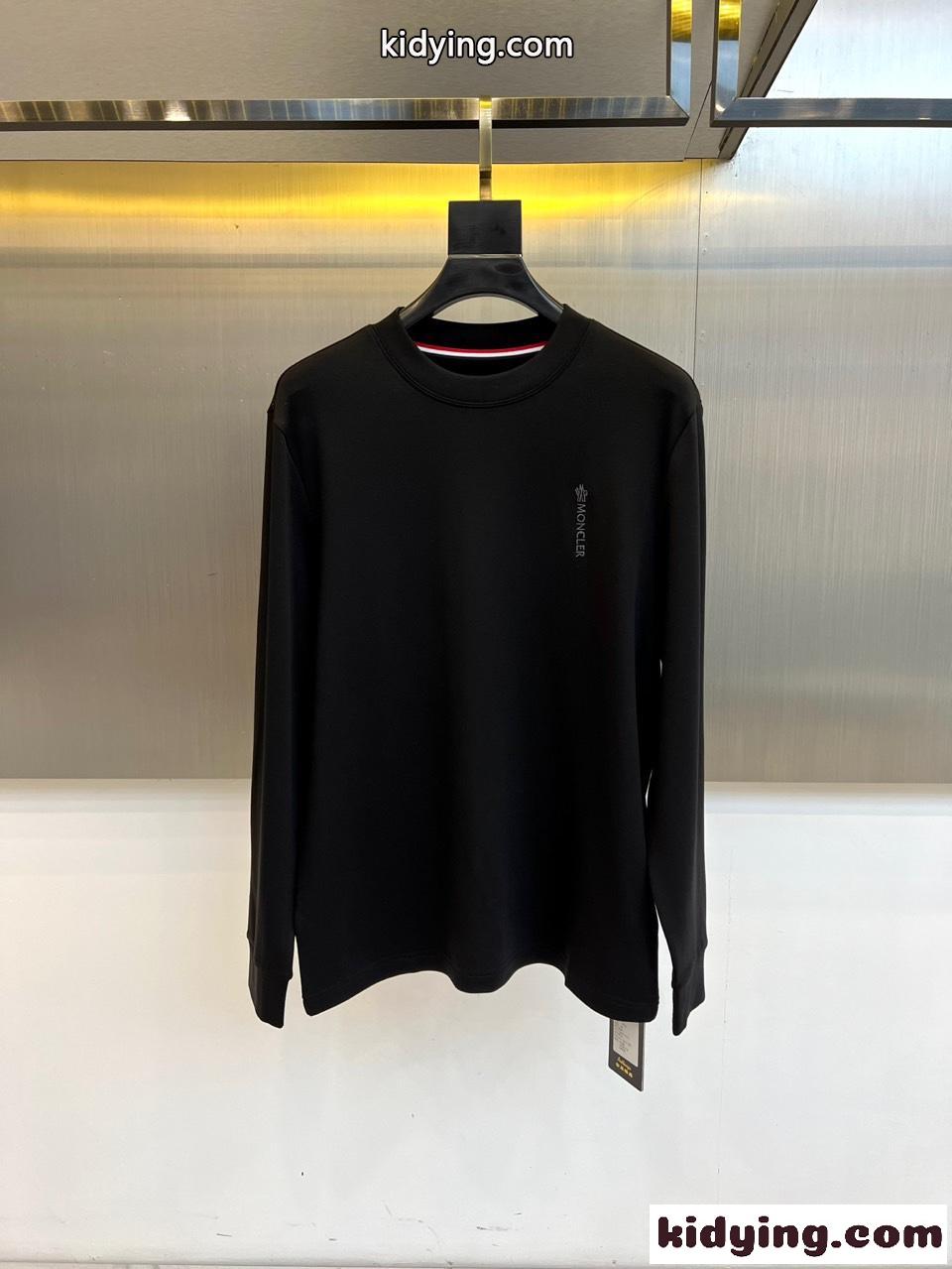 シンプル クルーネック 長袖Tシャツ モンクレール Tシャツ 偽物 合わせやすい ブラック-0