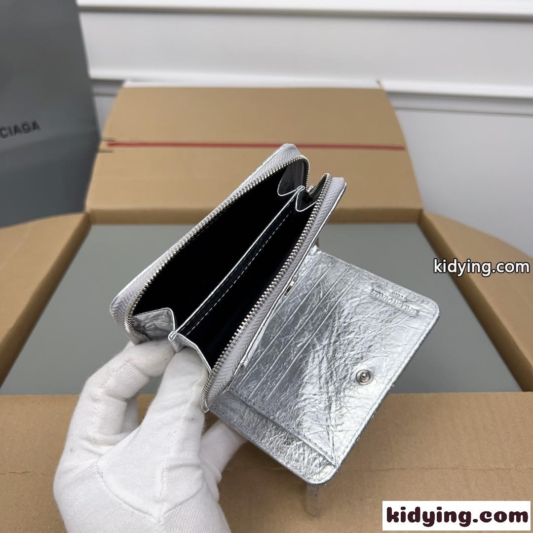 上品 高級感 コンパクトウォレット バレンシアガ 財布 コピー 二つ折り財布 シルバー-5