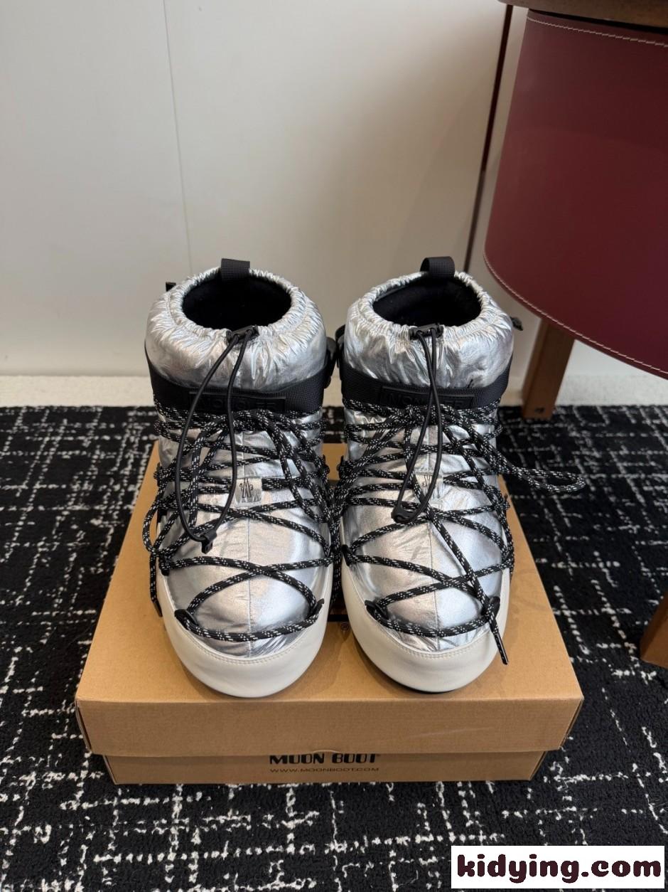 MONCLER × MOON BOOT スノーブーツ モンクレール ブーツ スーパーコピー シルバー-2