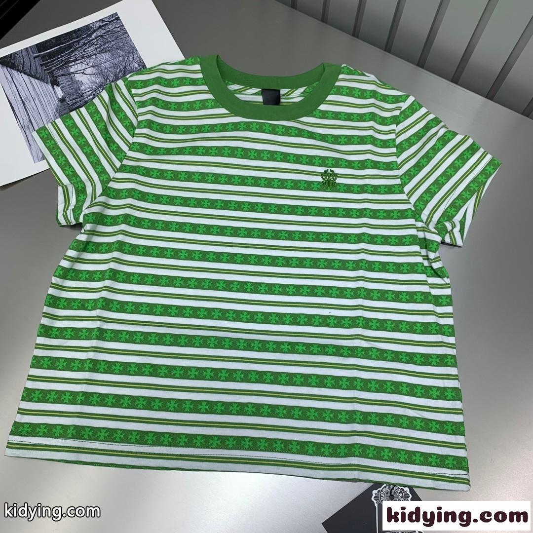 定番 ボーダー柄 クルーネック コットン 半袖Tシャツ クロムハーツ Tシャツ コピー レディース-0