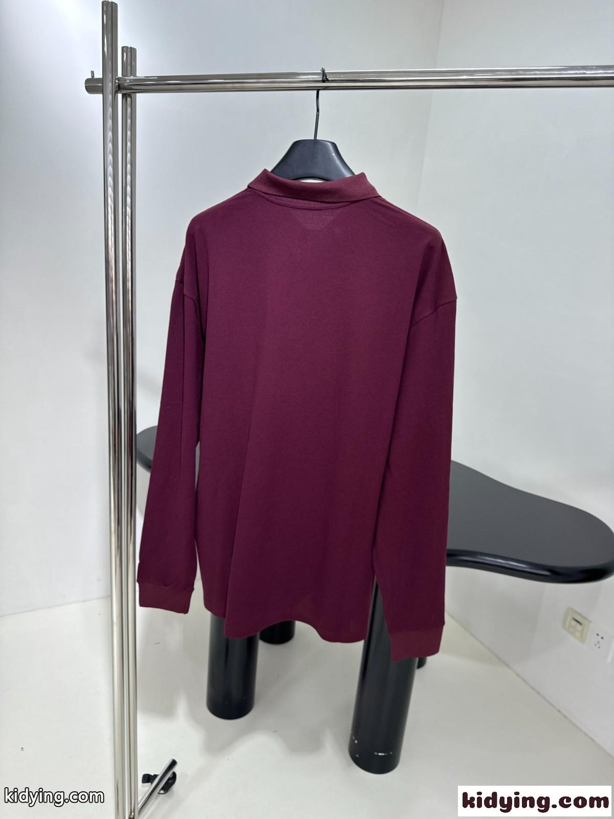 コットンピケ ポロシャツ ミュウミュウ Tシャツ コピー ロングスリーブ ワイン-2