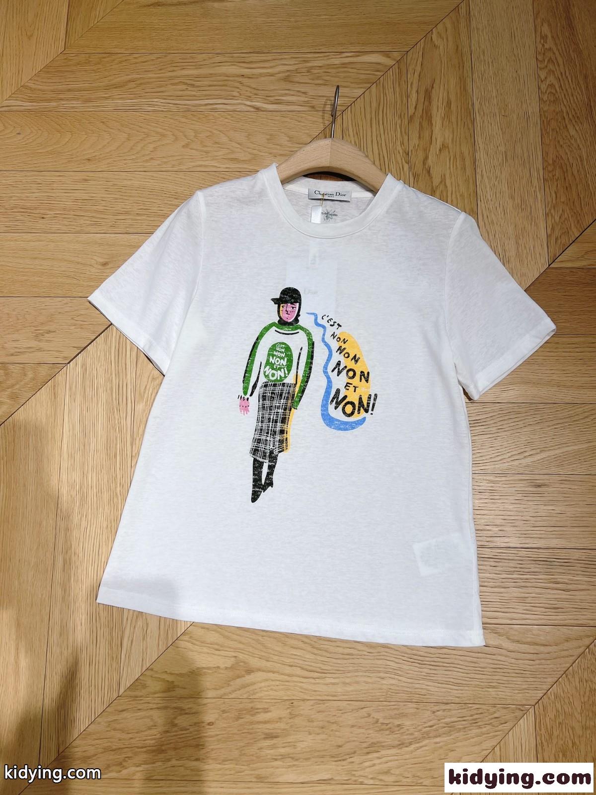 遊び心いっぱい プリント クルーネック 半袖Tシャツ クリスチャン・ディオール Tシャツ コピー-3