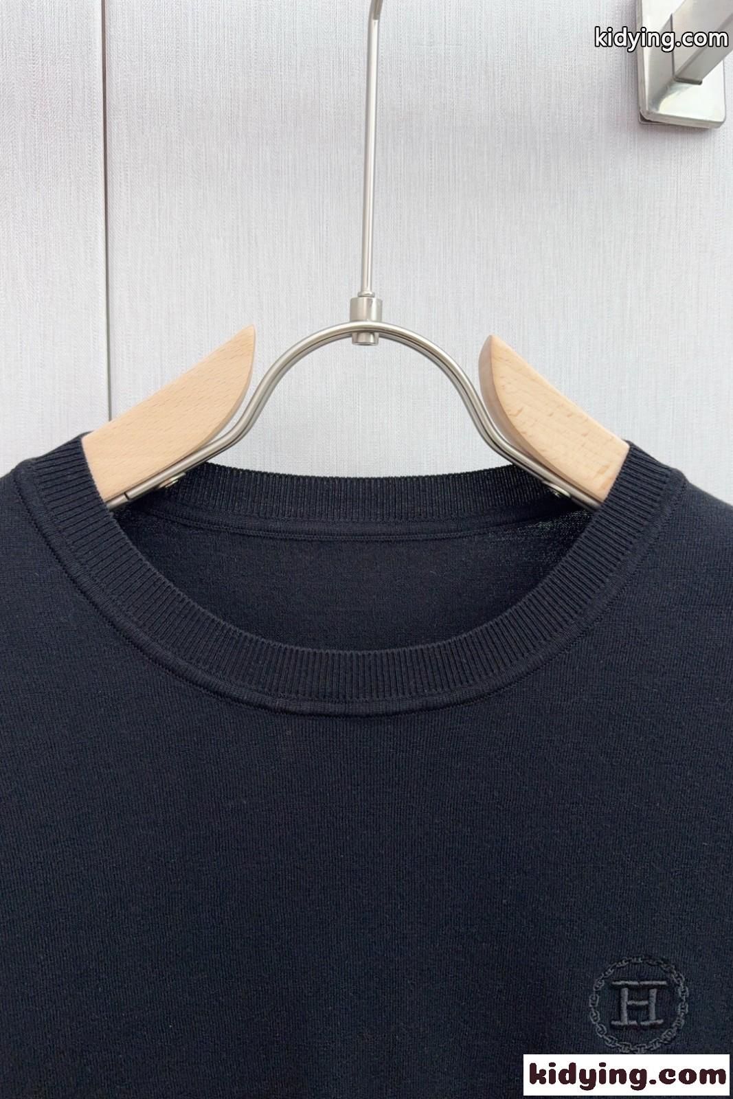上品 シンプル 半袖ニット エルメス Tシャツ 偽物 クルーネック 合わせやすい-3