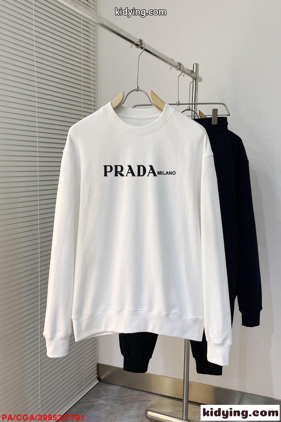 定番 ロゴプリント プラダ Tシャツ コピー コットン スウェットシャツ ホワイト-0