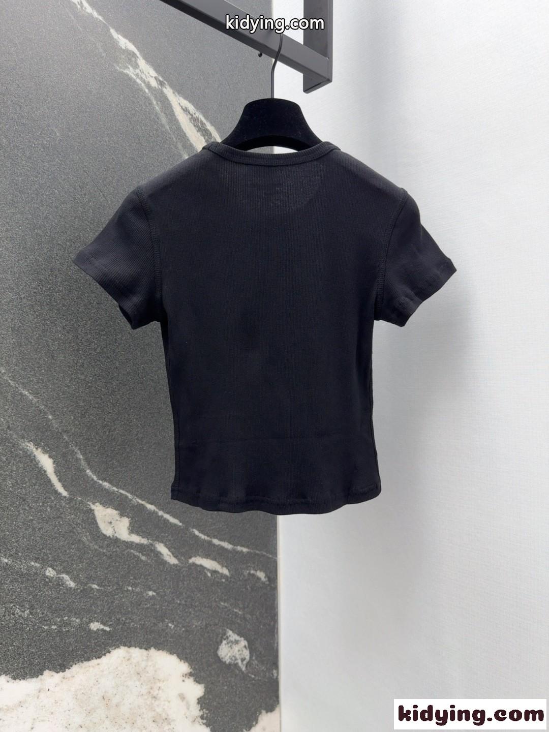 ラインストーンロゴ コンパクト 半袖Tシャツ アレキサンダーワング Tシャツ コピー ブラック-1