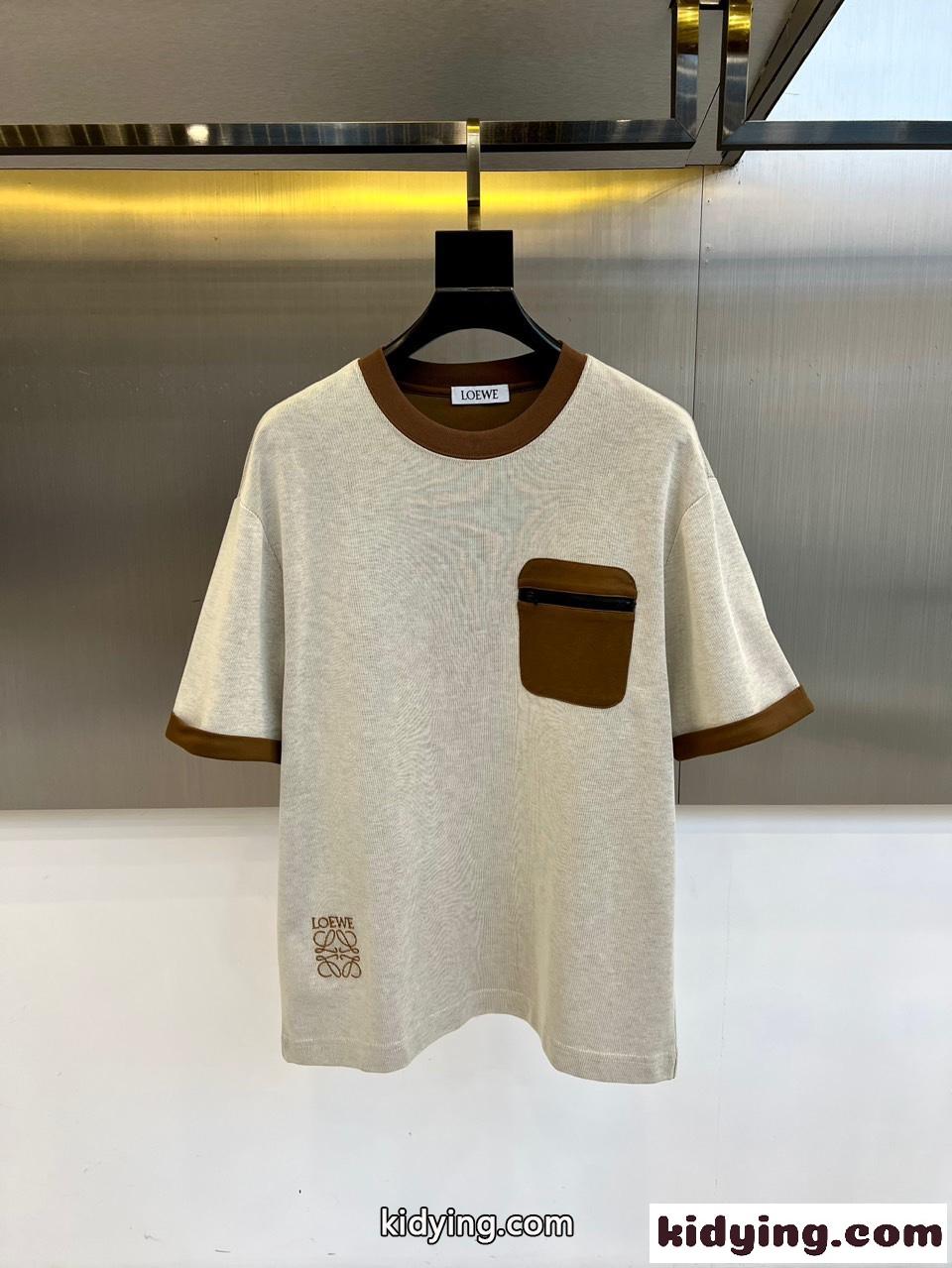 お洒落 カジュアル コットン 半袖Tシャツ ロエベ Tシャツ 偽物 クルーネック-0