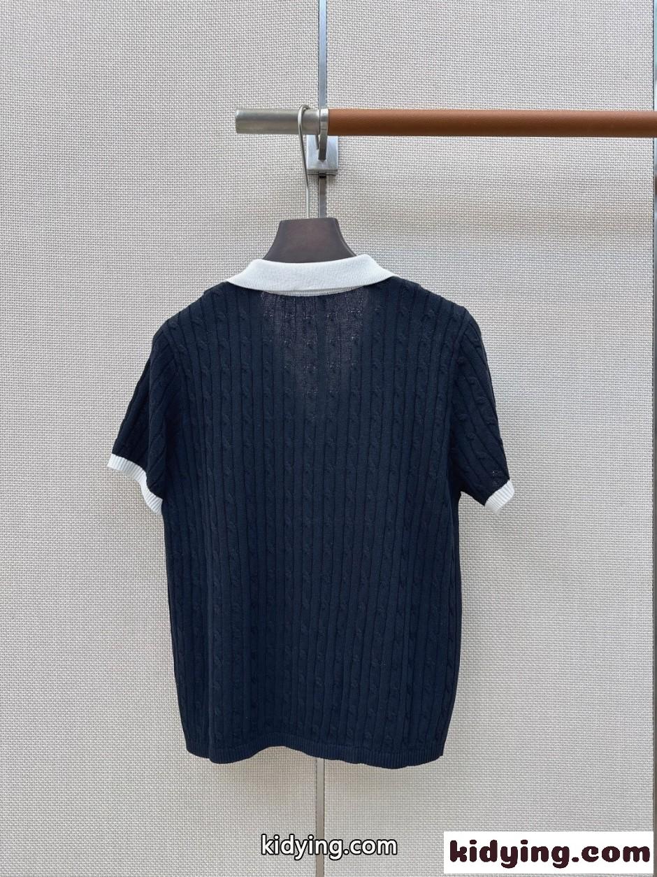 ケーブル編み レイヤード風 ニットポロ ラルフローレン ニット 偽物 ネイビー-3