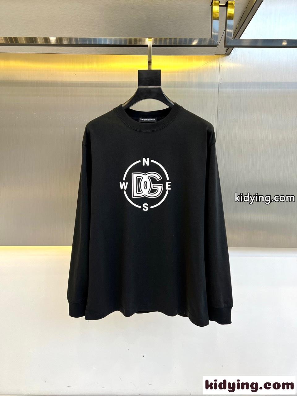 カジュアル ロゴプリント コットン 長袖Tシャツ ドルチェ&ガッバーナ Tシャツ コピー ブラック-0