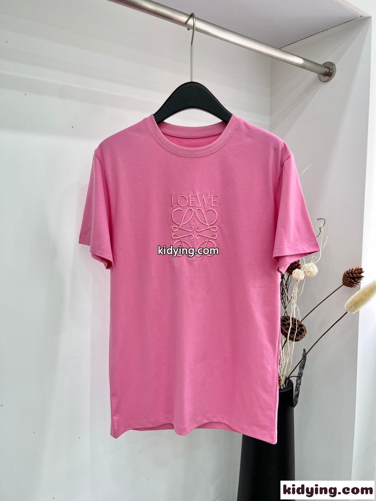 ロエベ Tシャツ コピー 人気 カジュアル 刺繍入り 半袖Tシャツ ピンク-0