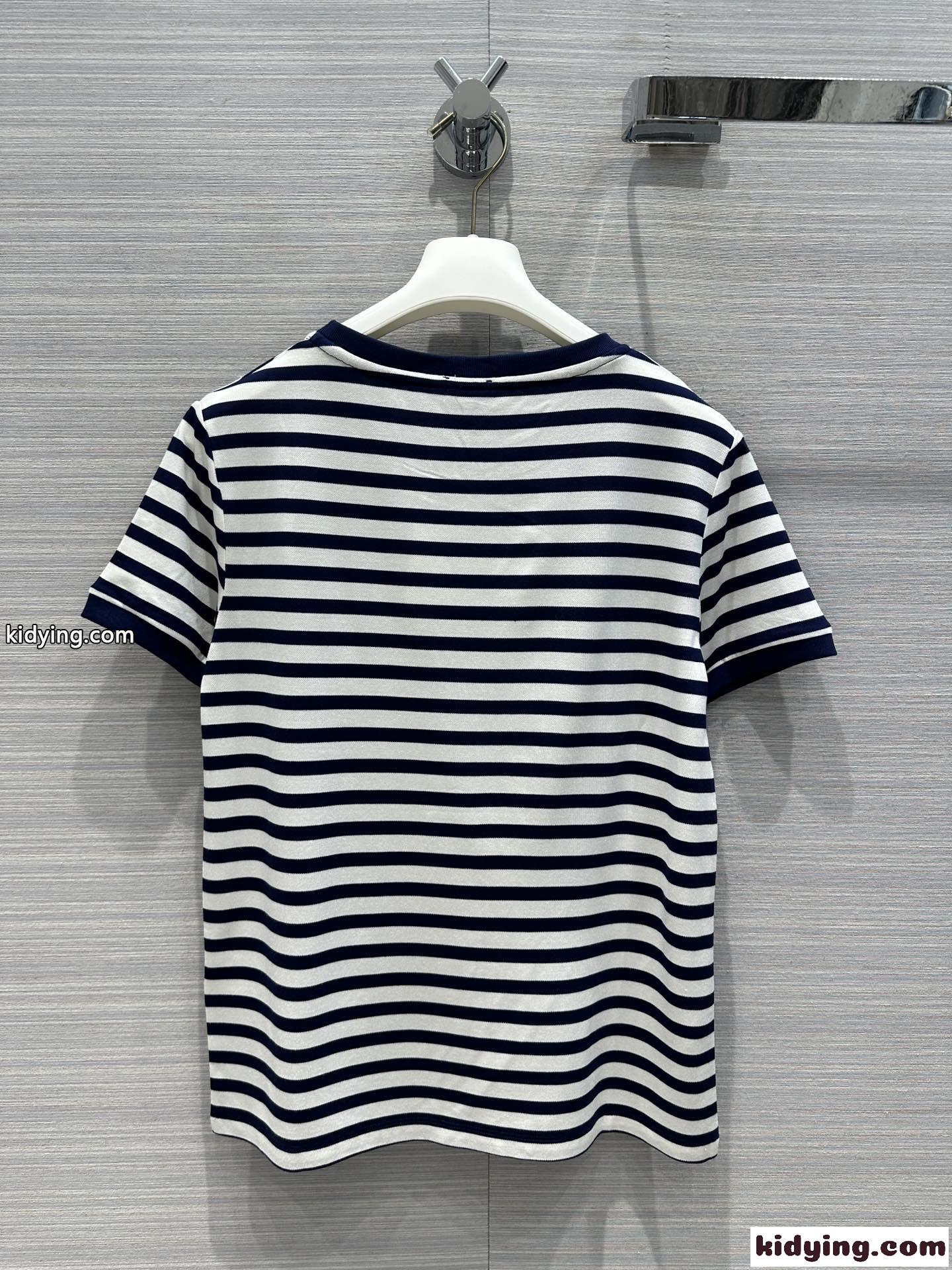 人気 春夏 ストライプ 半袖Tシャツ ロエベ Tシャツ コピー クルーネック-4