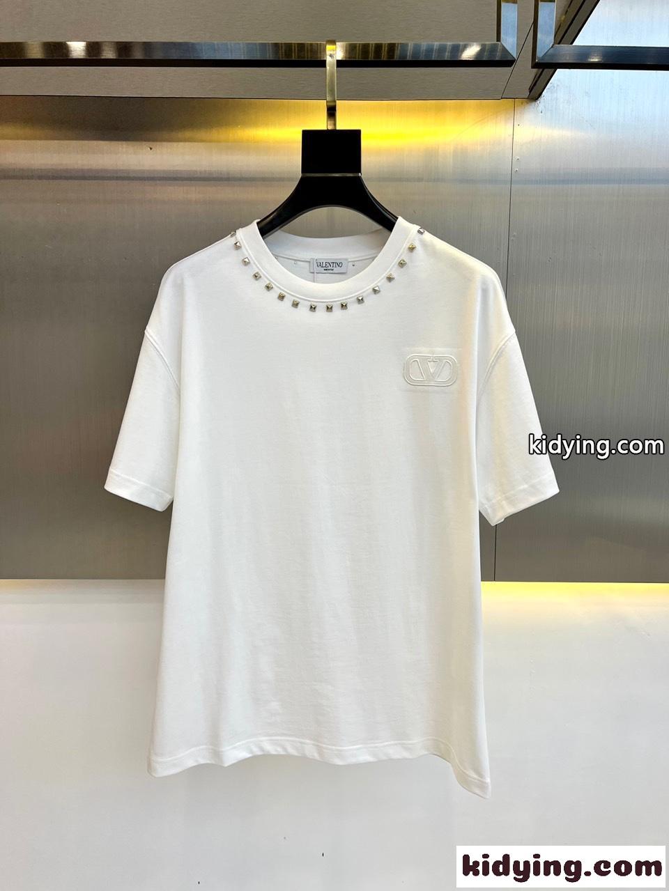スタッズ付き クルーネック コットン 半袖Tシャツ ヴァレンティノ Tシャツ コピー メンズ-0