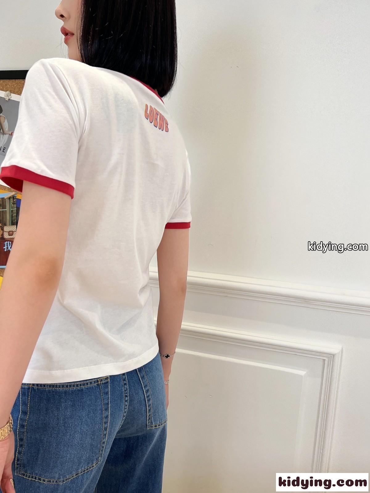 人気 おしゃれ バイカラー プリント クルーネック ロエベ tシャツ コピー 半袖 快適 スリム-1