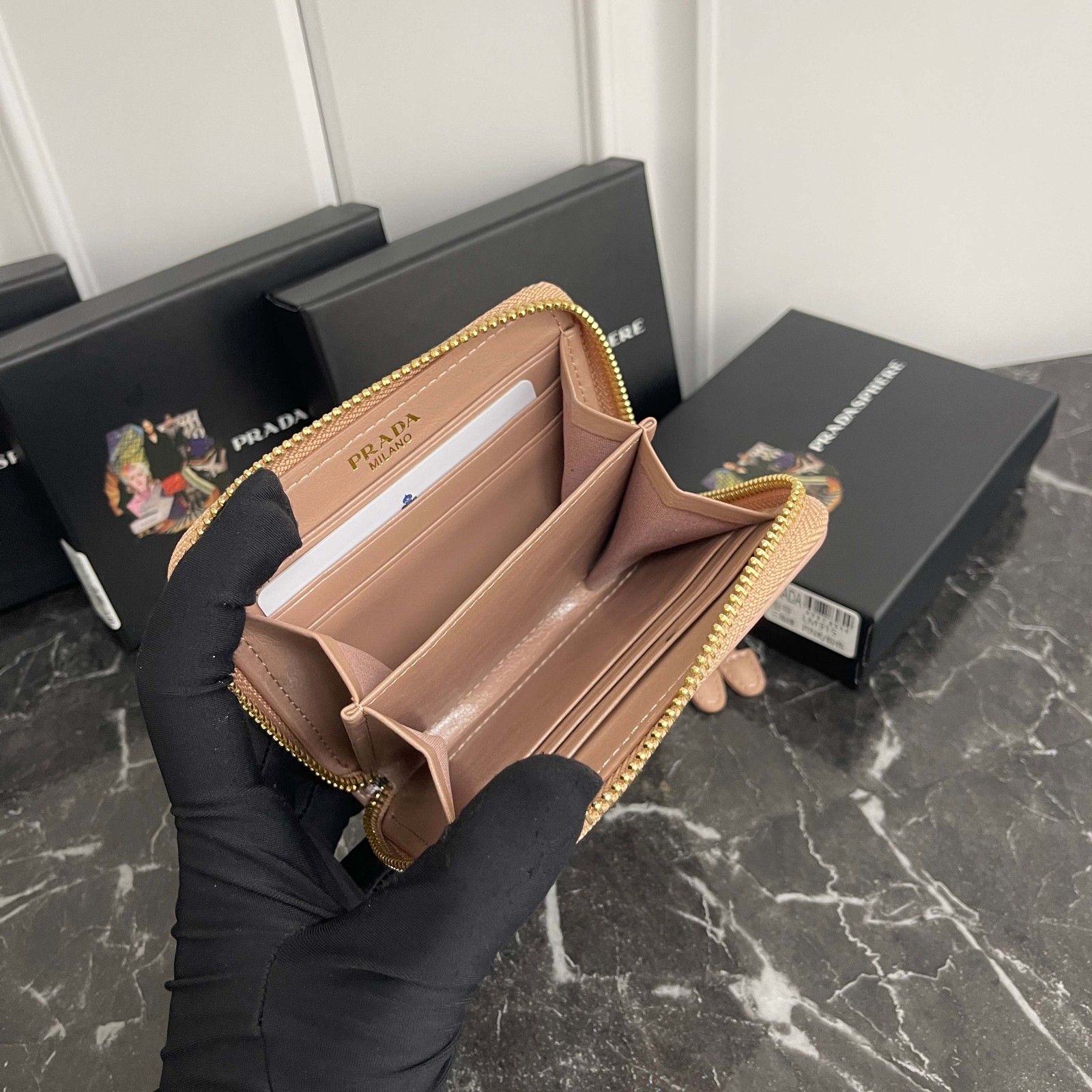 シンプル 上品 コンパクト コインケース プラダ 財布 コピー ユニセックス ピンク-2
