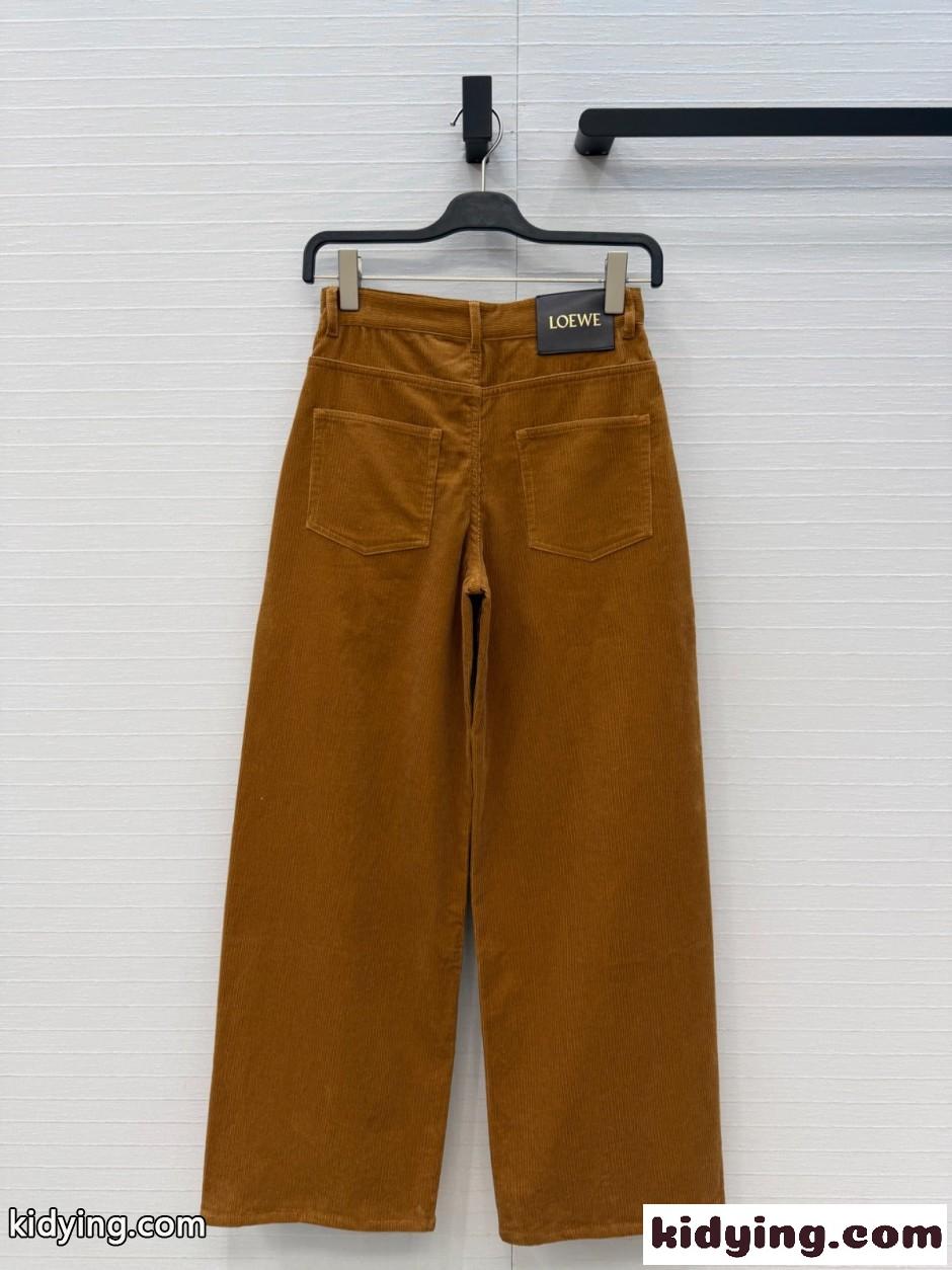 洗練された ベルテッド コーデュロイパンツ ロエベ パンツ コピー ブラウン-3