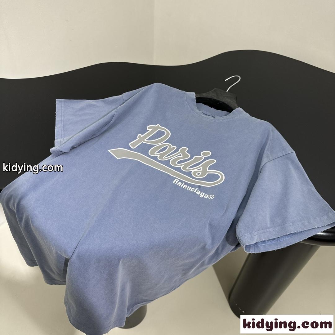 ユニセックス ENJOY PARIS 半袖Tシャツ バレンシアガ Tシャツ コピー ブルー-3