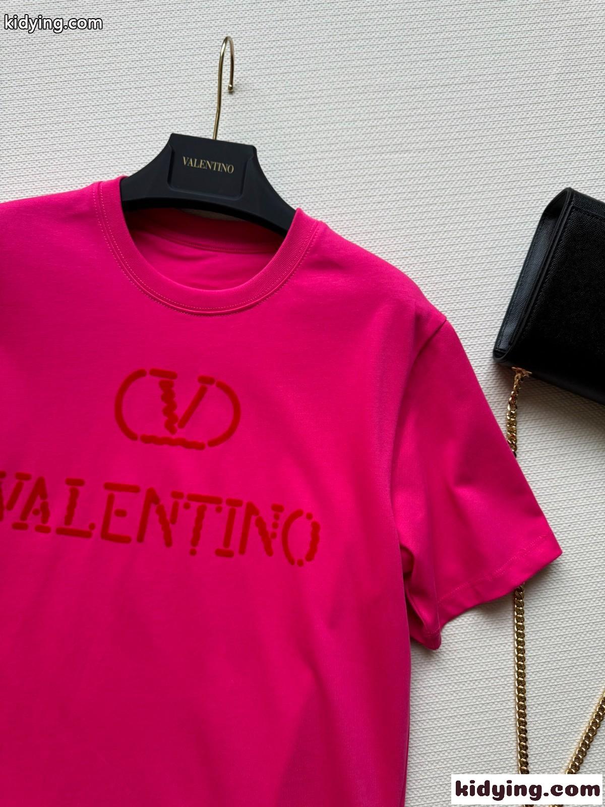 シンプル ロゴ コットン 半袖Tシャツ ヴァレンティノ Tシャツ スーパーコピー ピンク-3