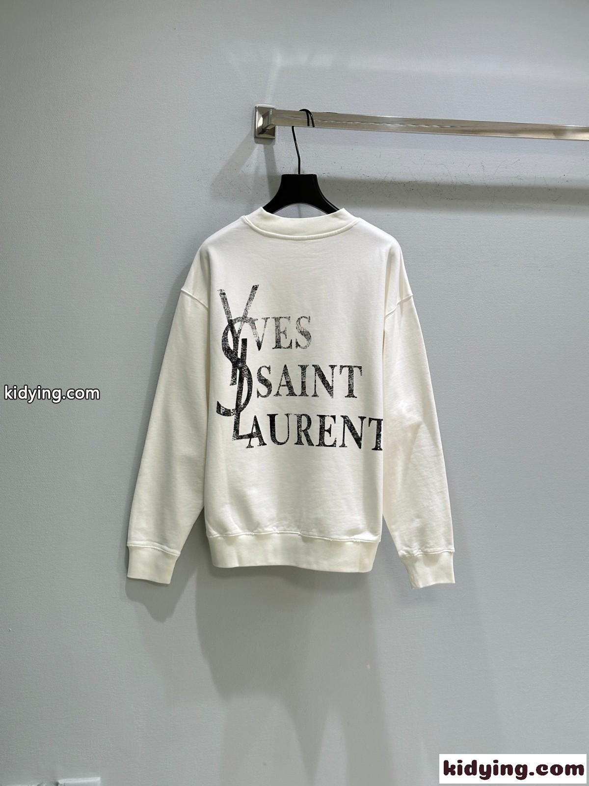 カジュアル 定番 ロゴ入り クルーネック スウェットシャツ イヴ・サンローラン Tシャツ 偽物-4