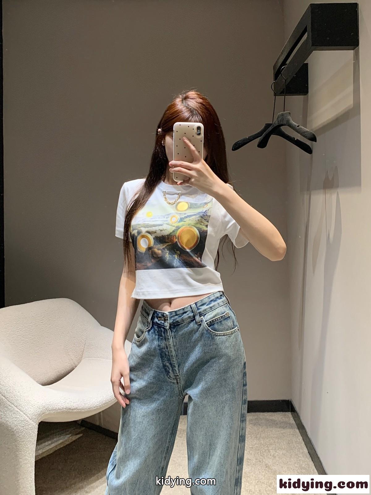 Louis Vuitton x Laurent Grasso プリントTシャツ コピー コットン クロップド丈-0