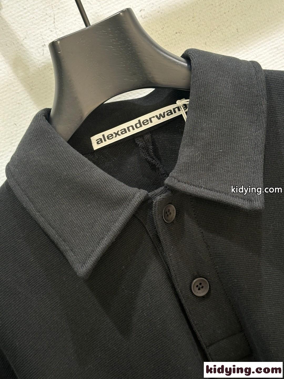 カジュアル コットン 長袖 ポロシャツ アレキサンダーワング Tシャツ コピー ブラック-1