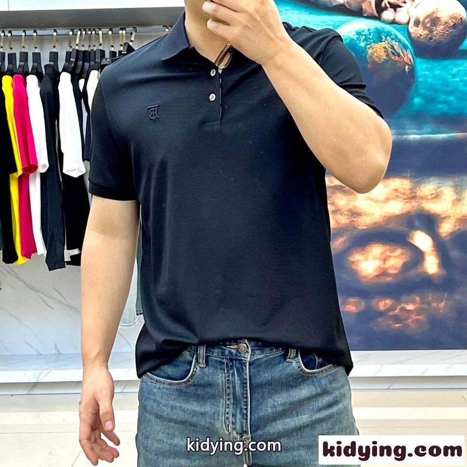 クラシック バーバリー 半袖Tシャツ コピー コットンピケ ポロシャツ ブラック-1
