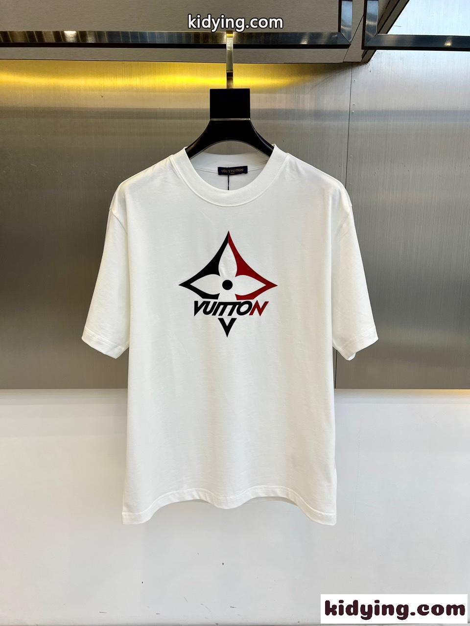 カジュアル プリント クルーネック ルイ・ヴィトン 半袖Tシャツ コピー ホワイト-0