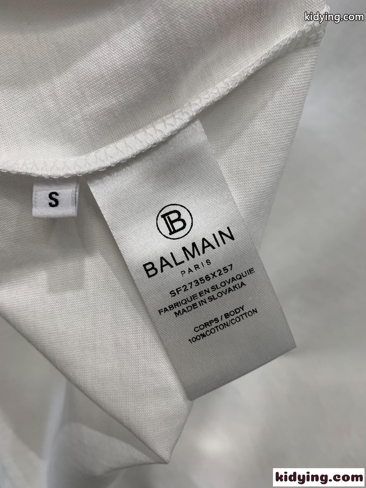 シンプル ロゴ入り 長袖Tシャツ バルマン Tシャツ コピー ホワイト-3