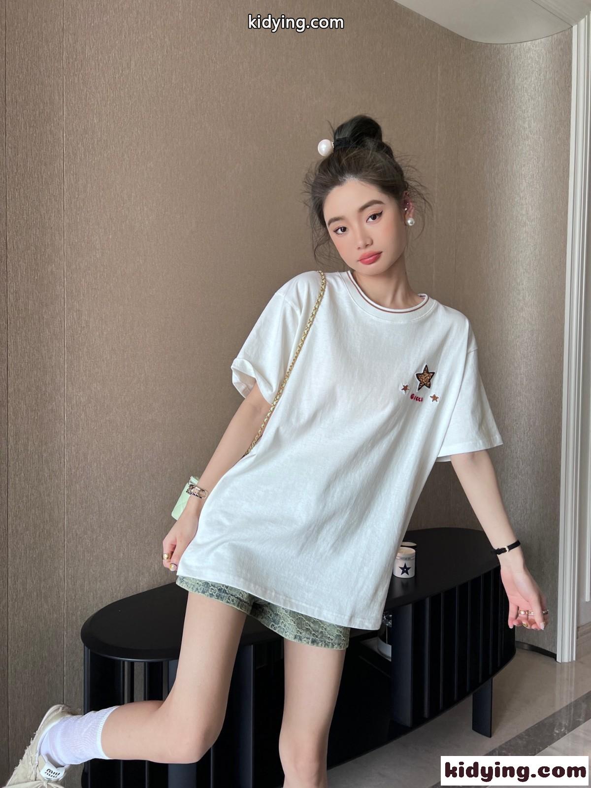 カジュアル ゆったり コットン グッチ 半袖Tシャツ コピー 春夏 新作 クルーネック おしゃれ トップス-4