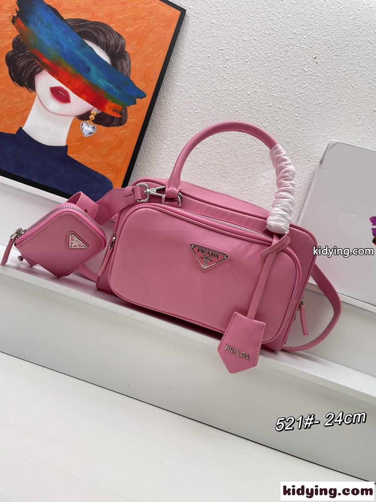 ナッパアンティーク ミニポケット トップハンドルバッグ プラダ バッグ コピー ピンク-0