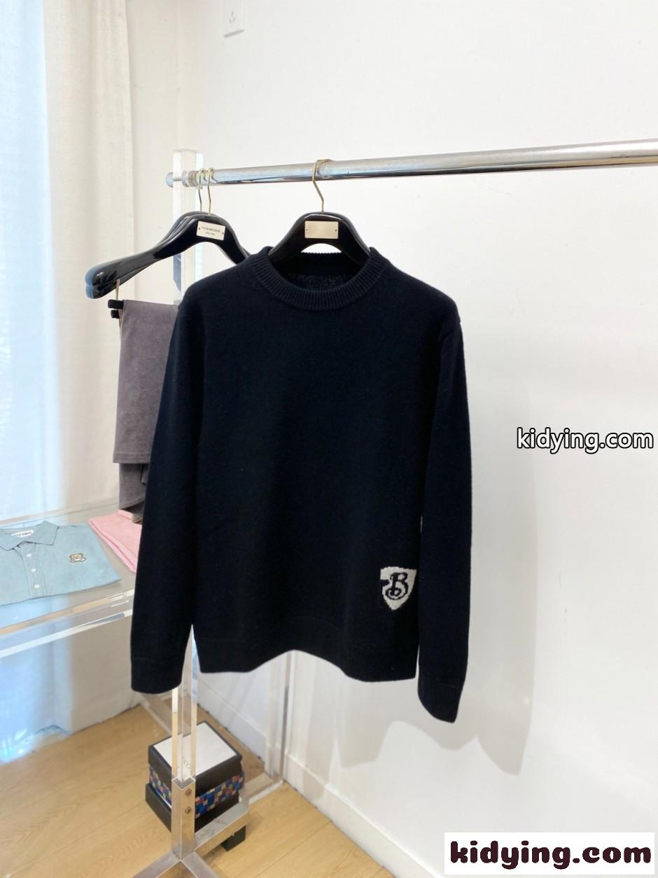シンプル 上品 ロゴ入り クルーネックニット バーバリー セーター 偽物 ブラック-0