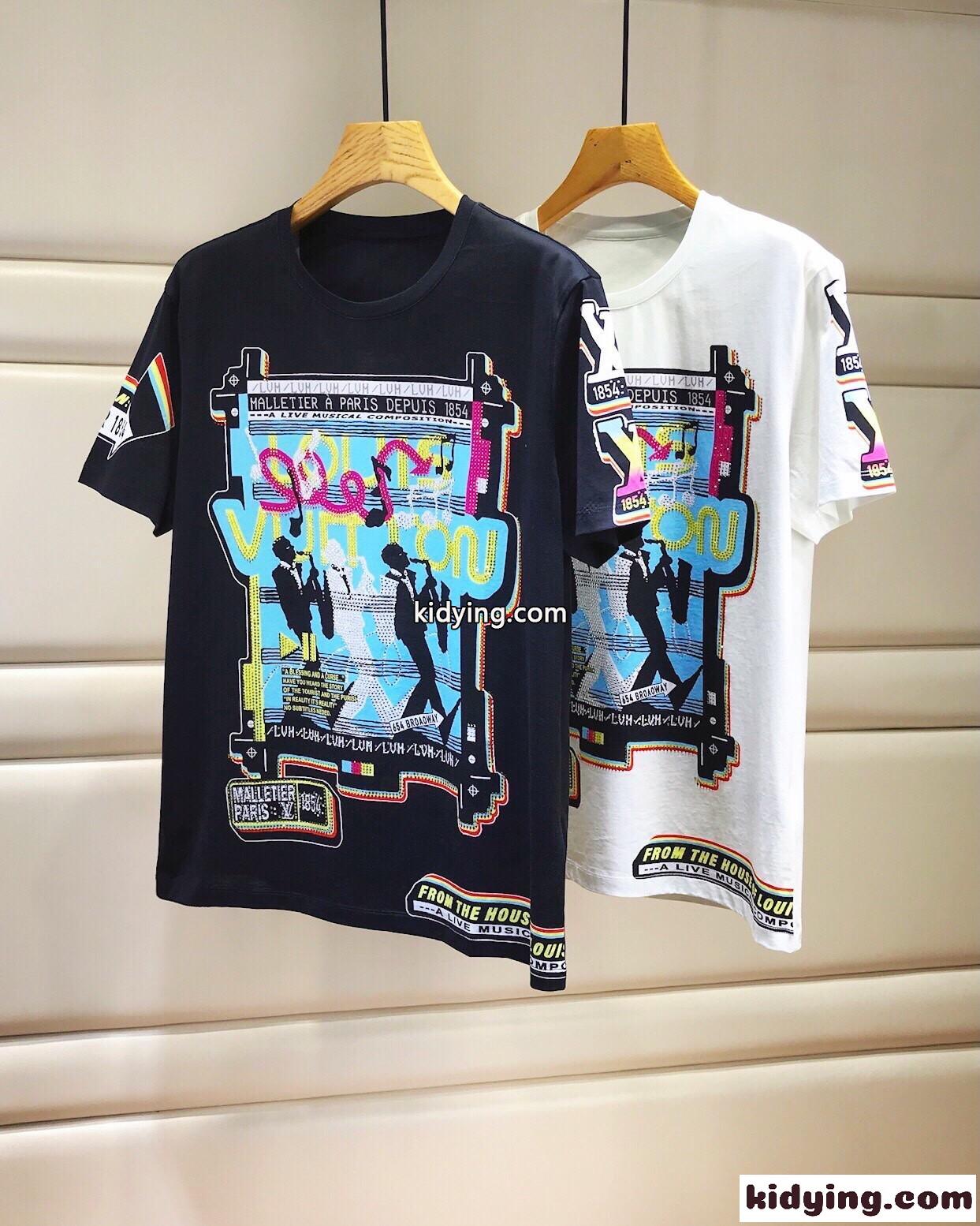 おしゃれ プリント クルーネック コットン 半袖Tシャツ ルイ・ヴィトン Tシャツ コピー 人気-2