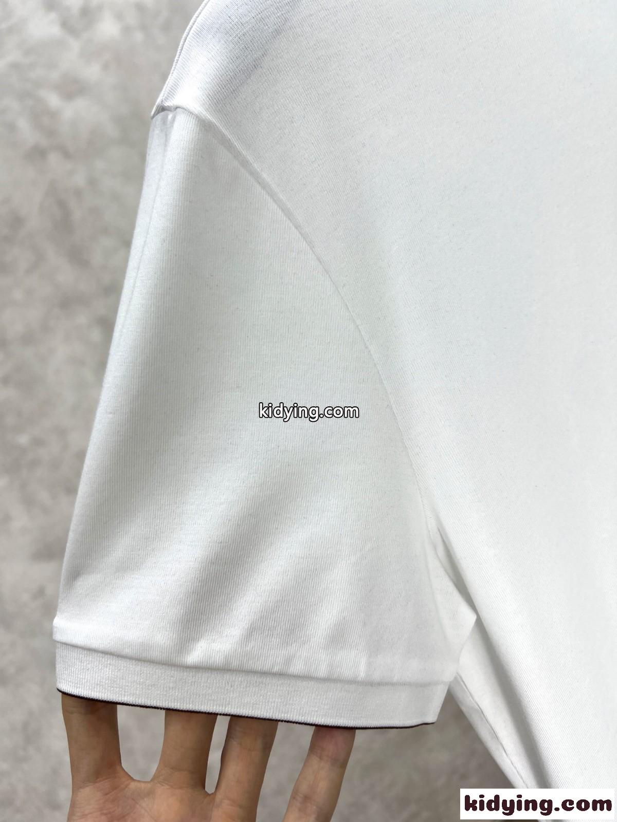 カジュアル クルーネック エルメネジルド・ゼニア 半袖Tシャツ コピー 刺繍入り ホワイト-3