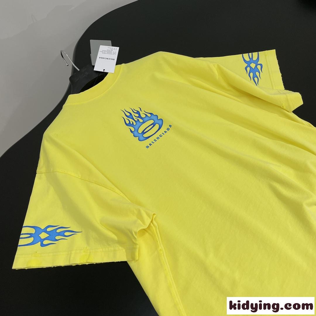 カジュアル プリント オーバーサイズTシャツ バレンシアガ 半袖Tシャツ コピー イエロー-4