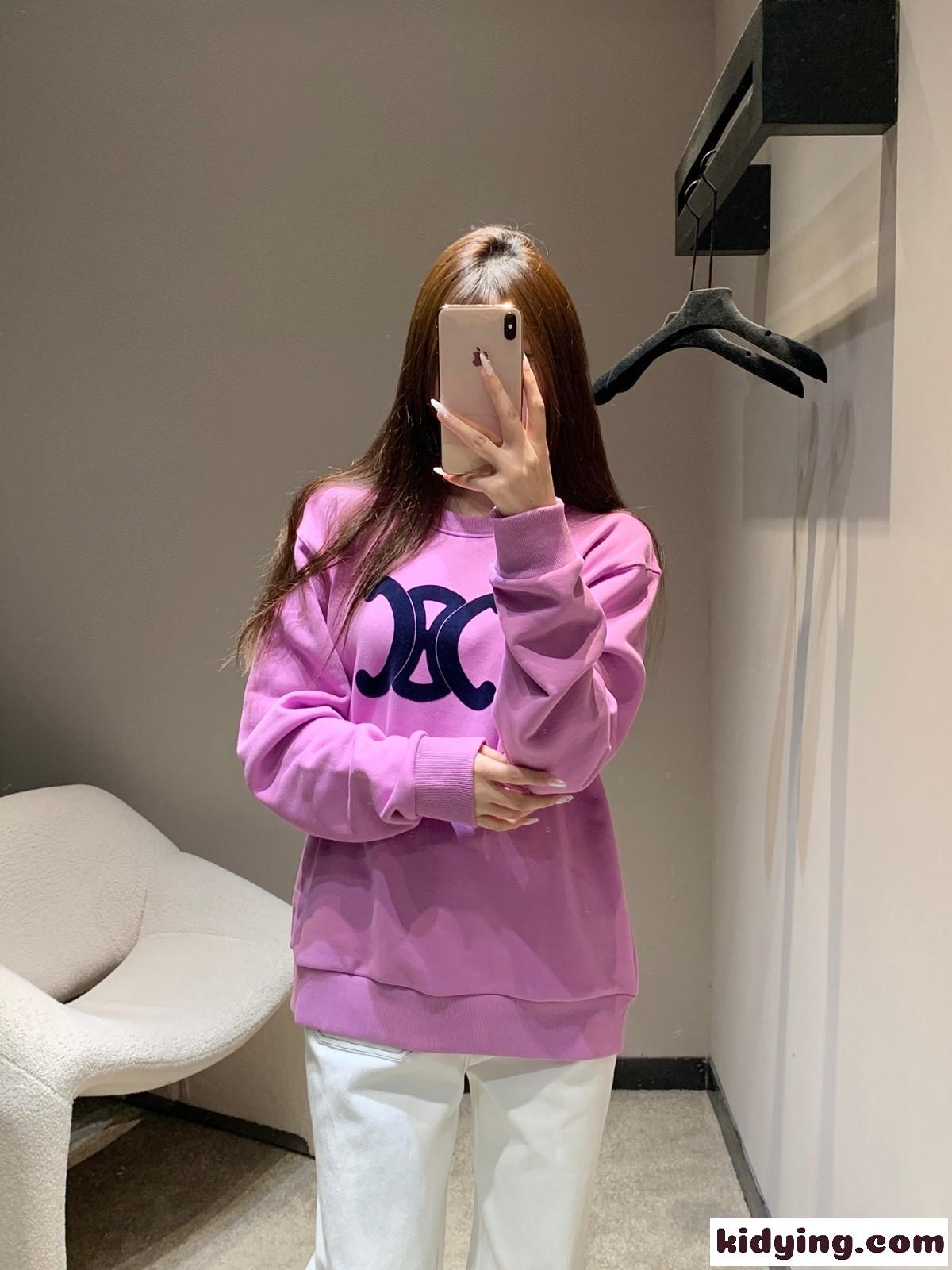 定番 カジュアル コットン スウェットシャツ セリーヌ Tシャツ 偽物 パープル-4