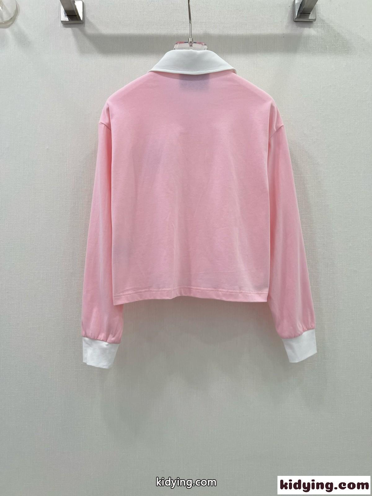 カジュアル コットン ポロシャツ プラダ Tシャツ コピー 長袖 クロップド ピンク-4