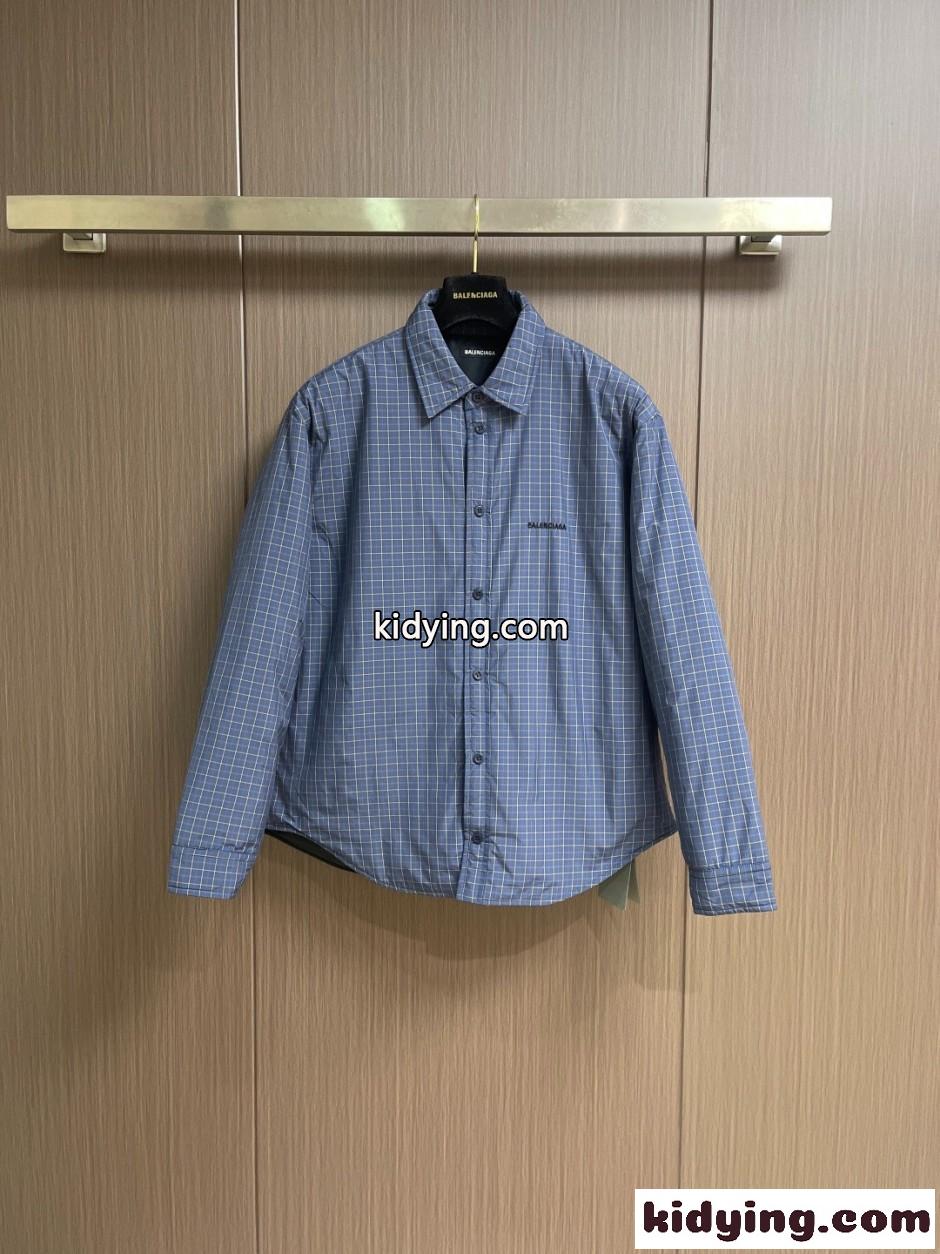 ロゴ刺繍チェック柄 長袖シャツ バレンシアガ シャツ 偽物 ジャケット-0