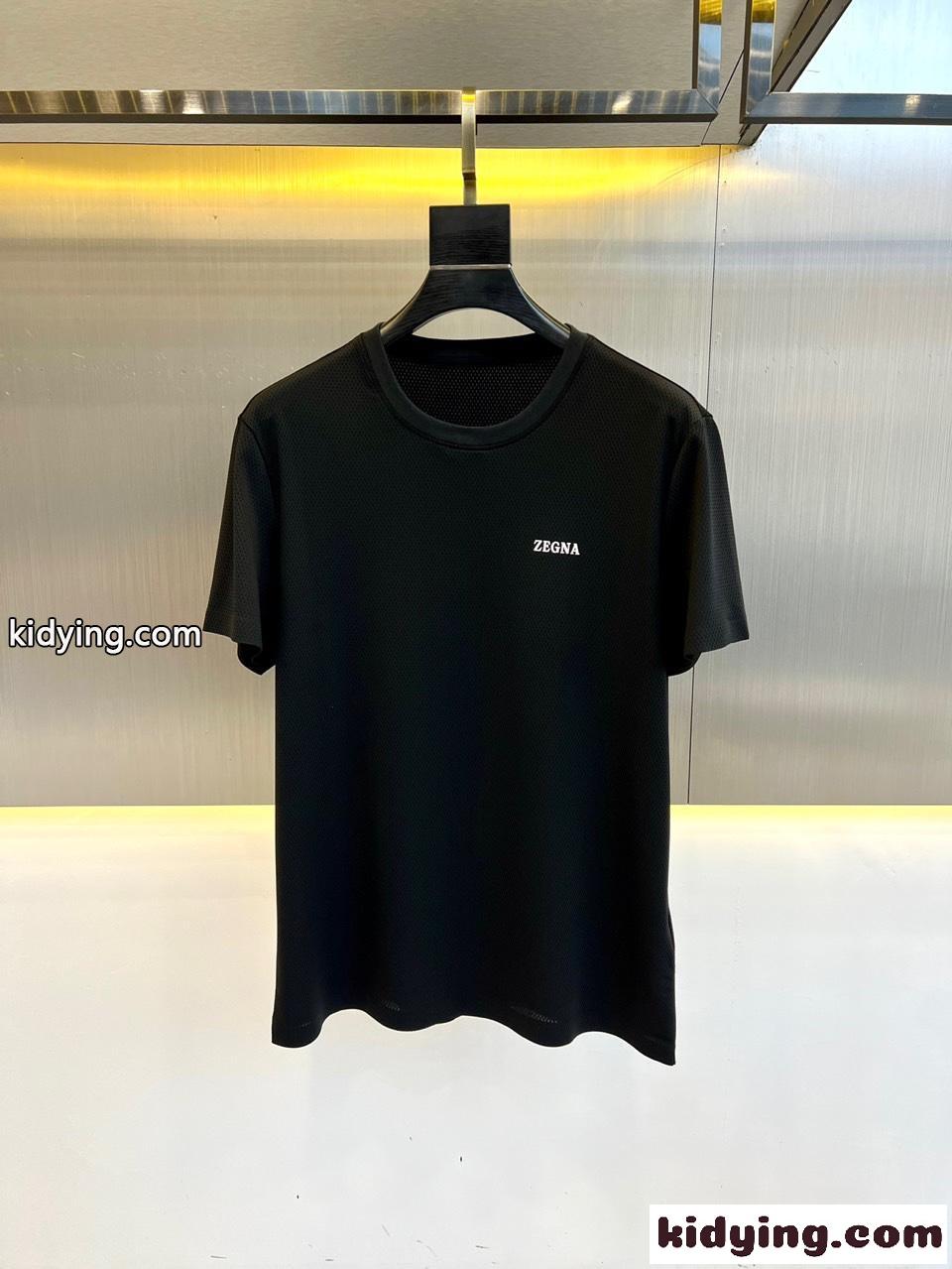 快適 ストレッチ アイスシルク エルメネジルド・ゼニア Tシャツ コピー ブラック-0