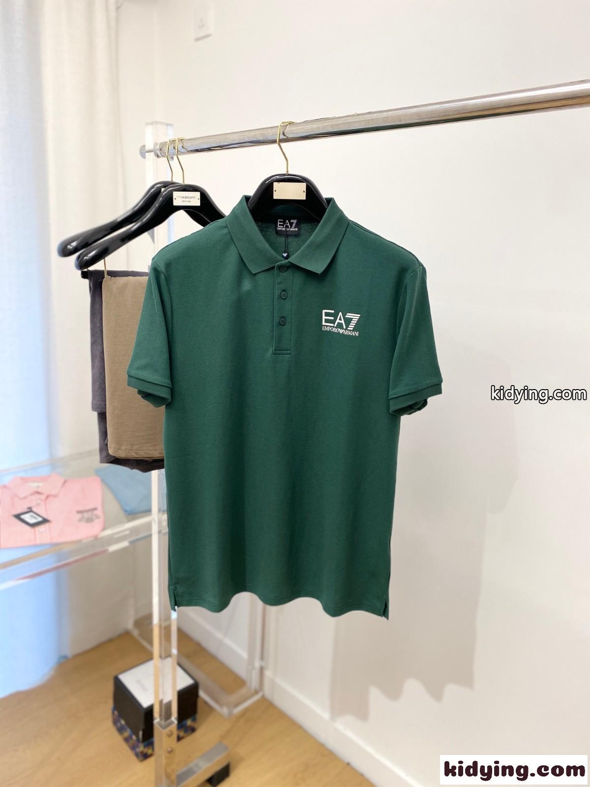 シンプル カジュアル ロゴ アルマーニ 半袖Tシャツ コピー コットン ポロシャツ グリーン-0