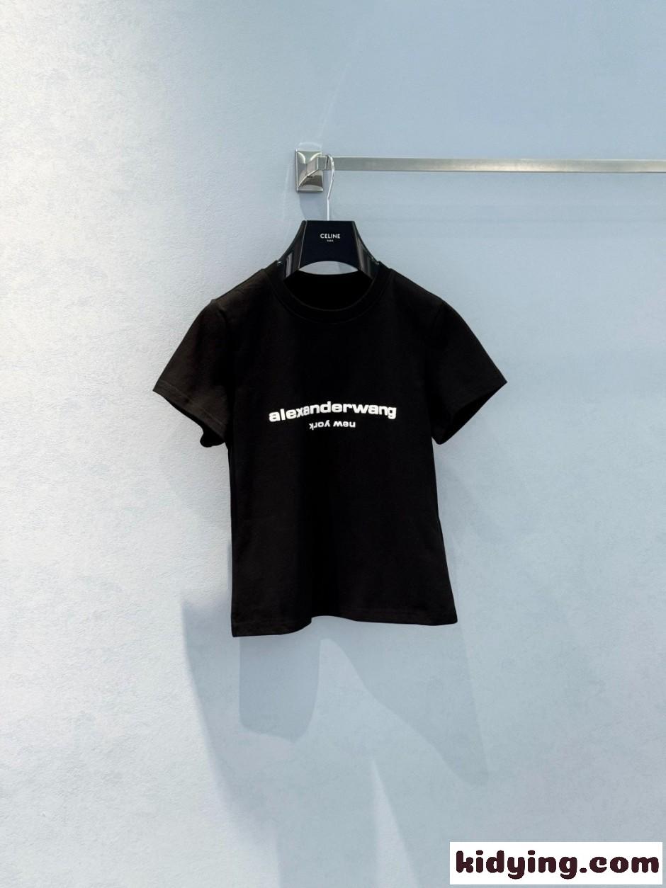 シンプル ロゴ入り 半袖Tシャツ アレキサンダーワング Tシャツ 偽物 コットン ブラック-0