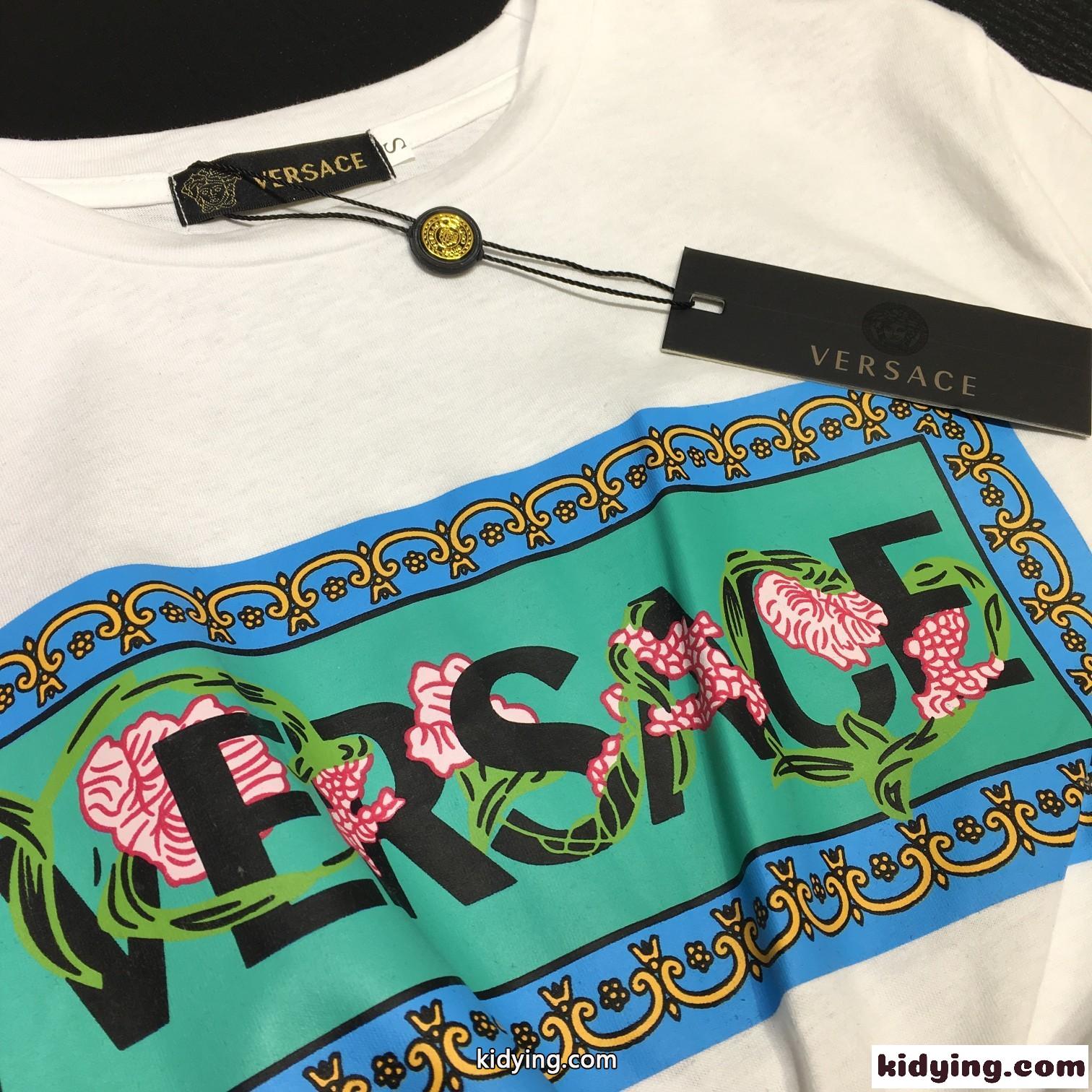 人気 ゆったり 着心地いい ラウンドネック ヴェルサーチ tシャツ レディースコピーロゴ プリント カジュアル おしゃれ-2