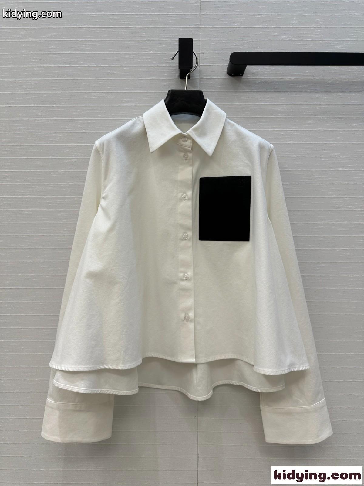 カジュアル リラックス コットン 長袖トップス ロエベ シャツ コピー ホワイト-0