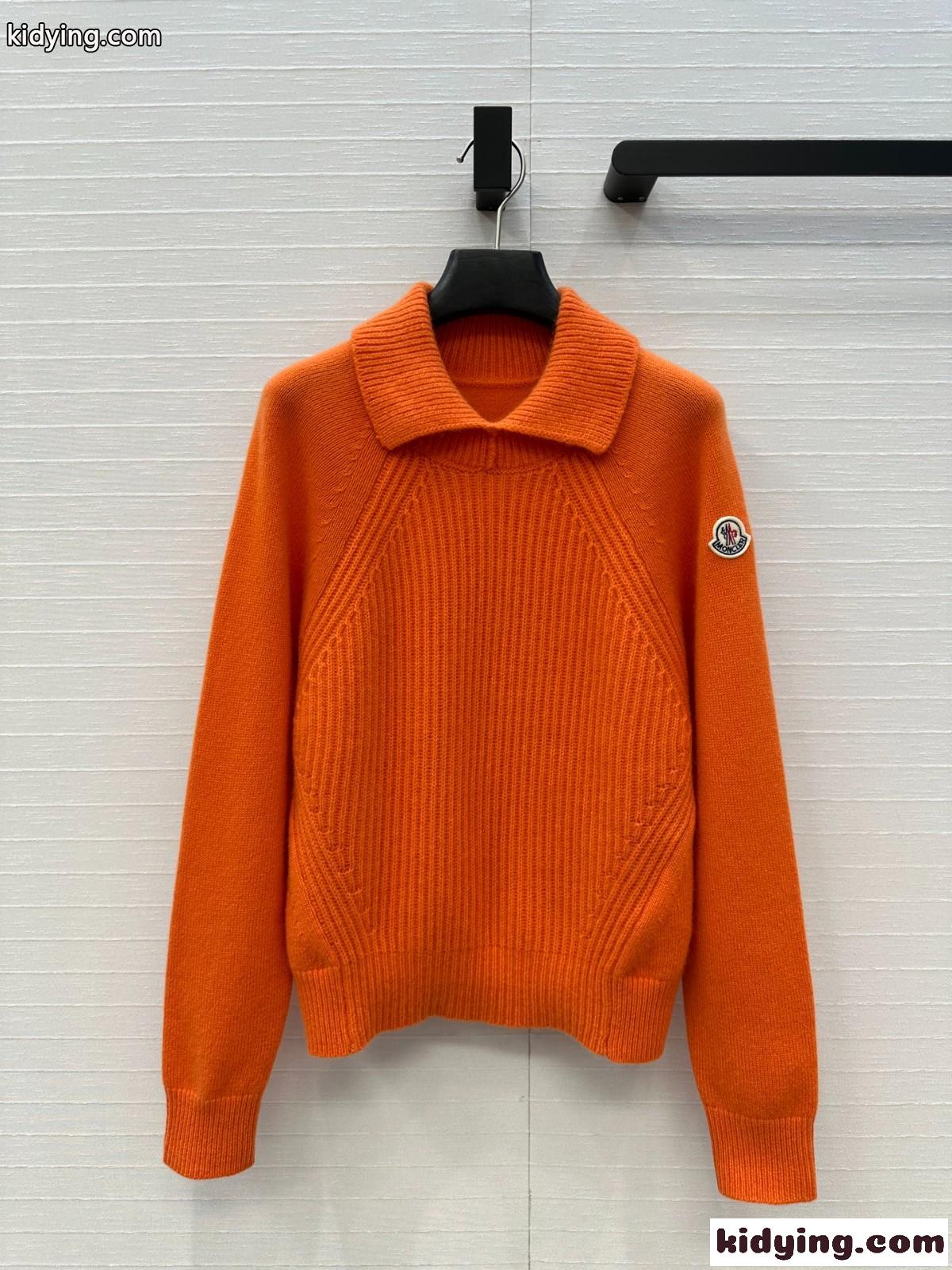 カジュアル 上品 襟付き カシミヤ プルオーバー モンクレール セーター コピー オレンジ-0