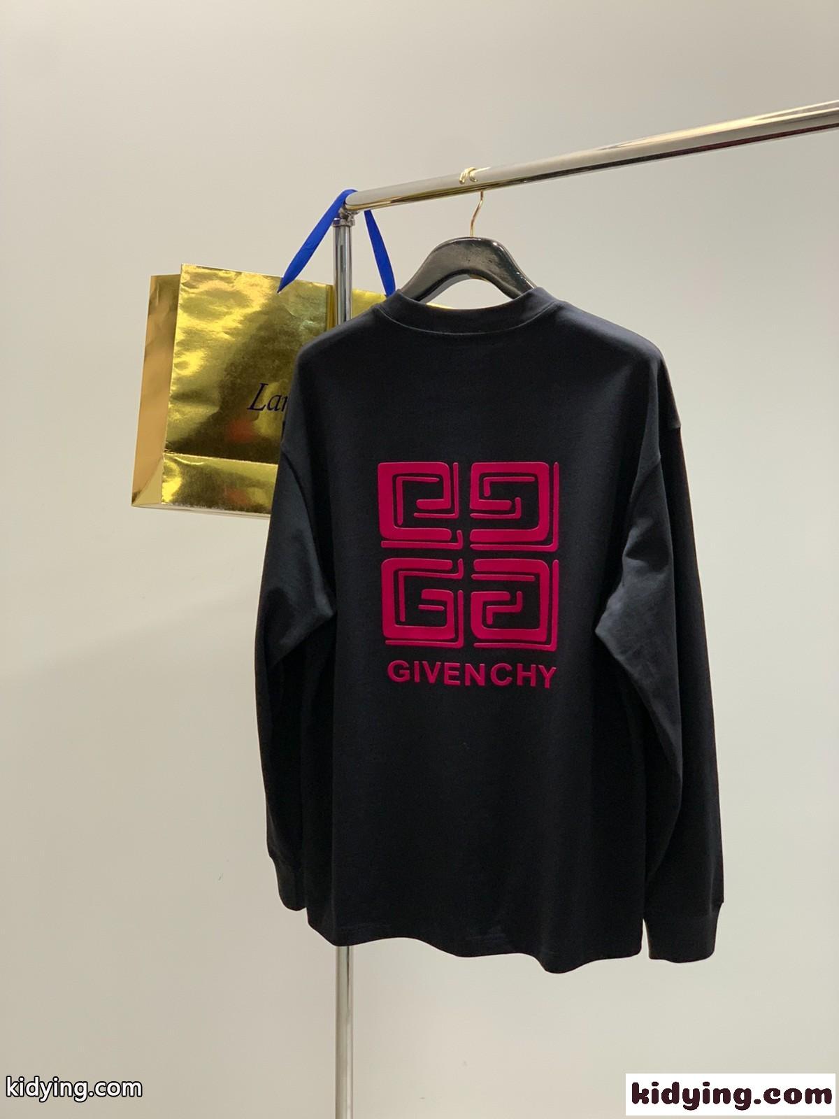 カジュアル 定番 ロゴ 長袖tシャツ ジバンシィ Tシャツ コピー クルーネック ブラック-1